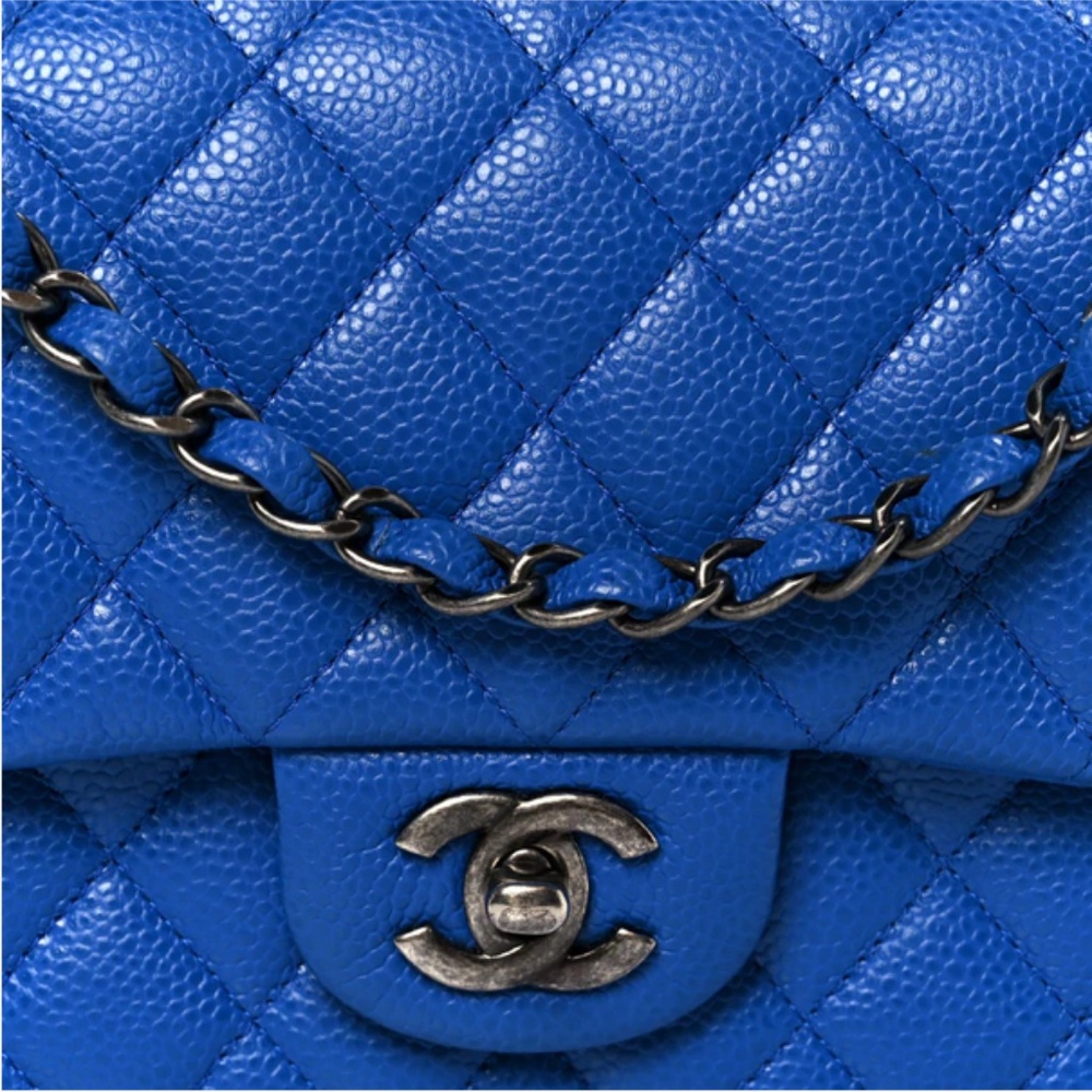 Authentic CHANEL Caviar Quilted Medium Double Flap in a stunning, vibrant blue - Picture 15 of 15